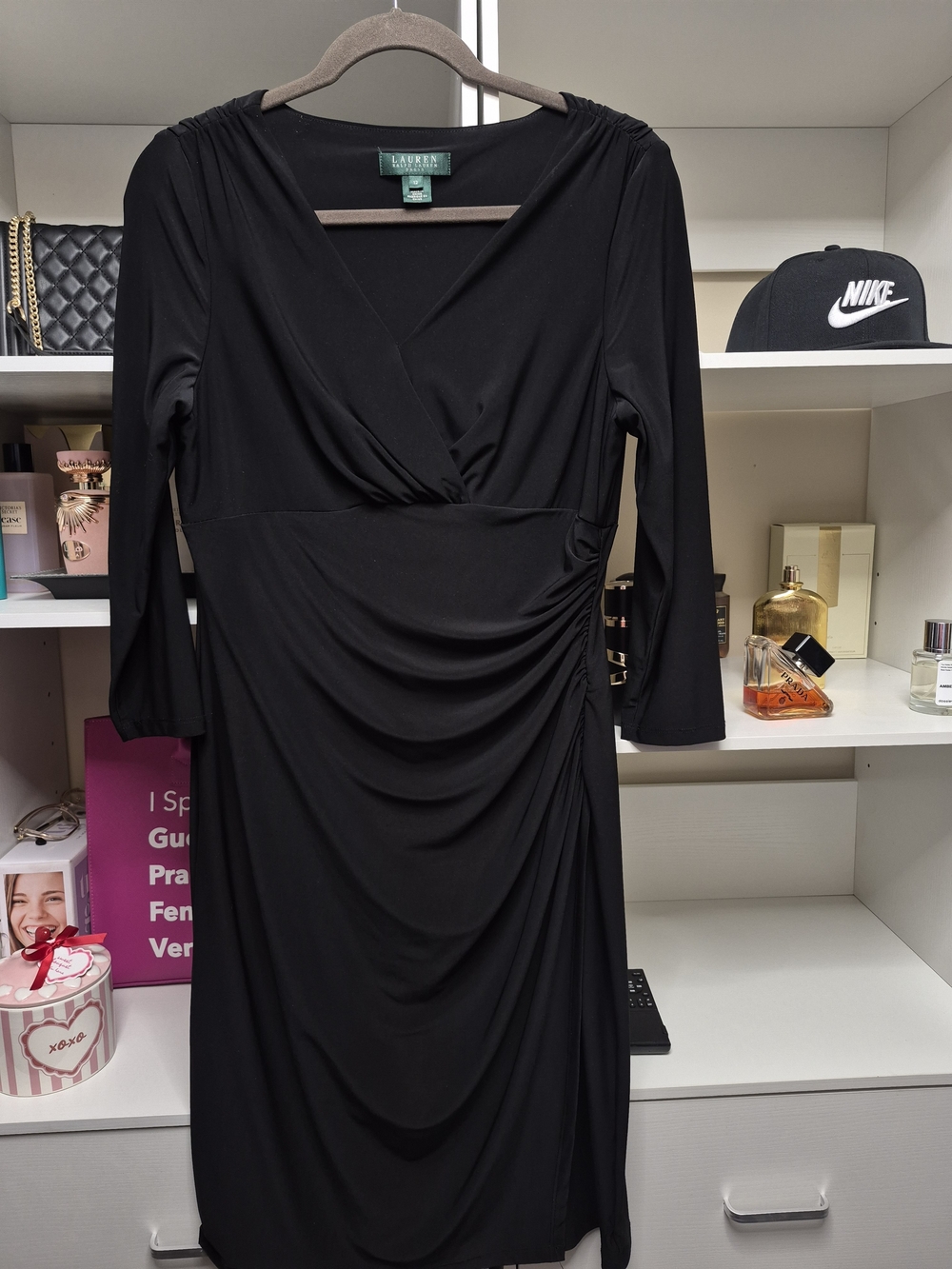 Ralph Lauren Black V-Neck Ruched Dress